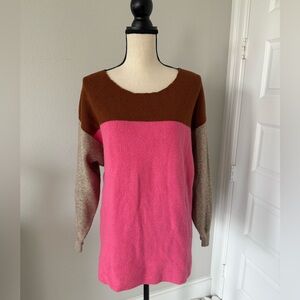 Free People Pink and Brown Colorblock Sweater